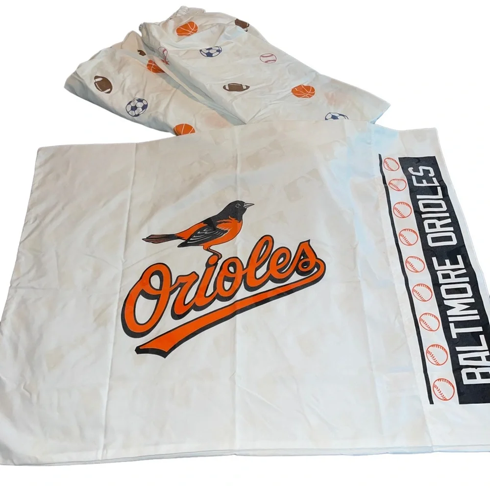 Baltimore Orioles Twin Bed Fitted Sheet And Pillow Case Baseball Sheets Kids Bed